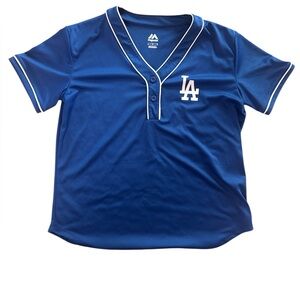 Majestic Royal Blue LA Baseball Jersey Women’s Size Large Dodgers Fan Gear Shirt